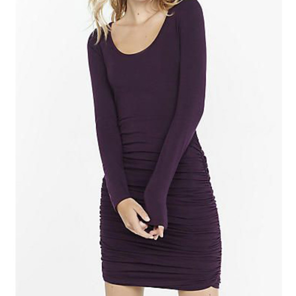 knee length dresses for ladies Black Dress - Ruched Long Sleeve Mini Dress main image 1